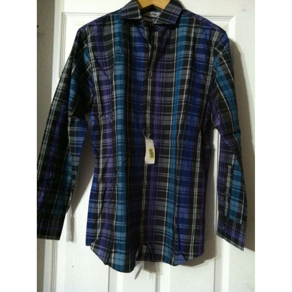 MURANO MENS NEW MULTICOLOR 100% COTTON PLAID CASUAL SHIRT SLIM FIT SIZE:15.5/33
